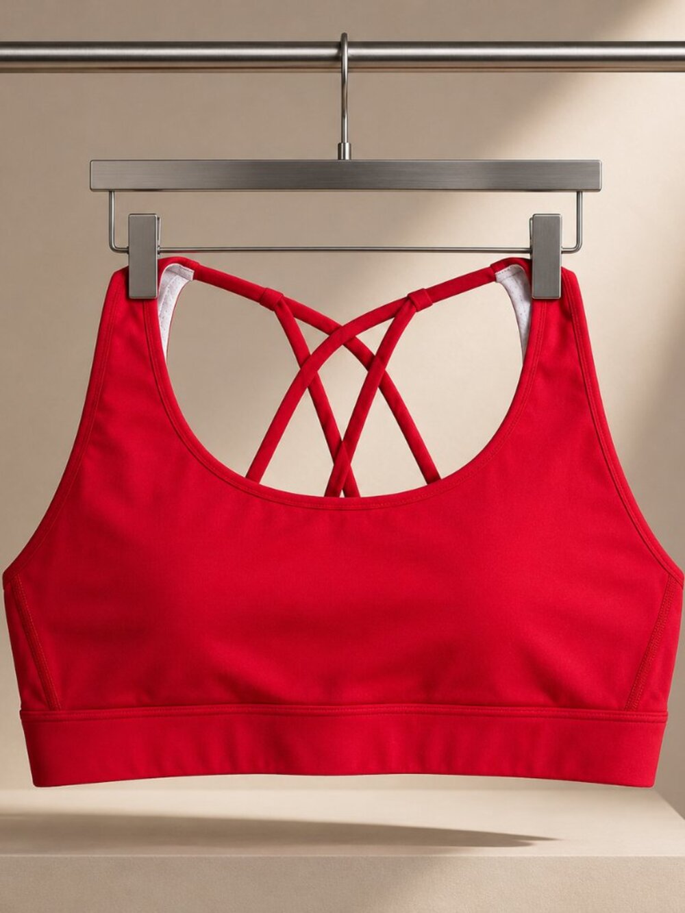 SAVVI Sports Bra Womens Small Red Strappy Cross Back Padded Athletic Yoga Top